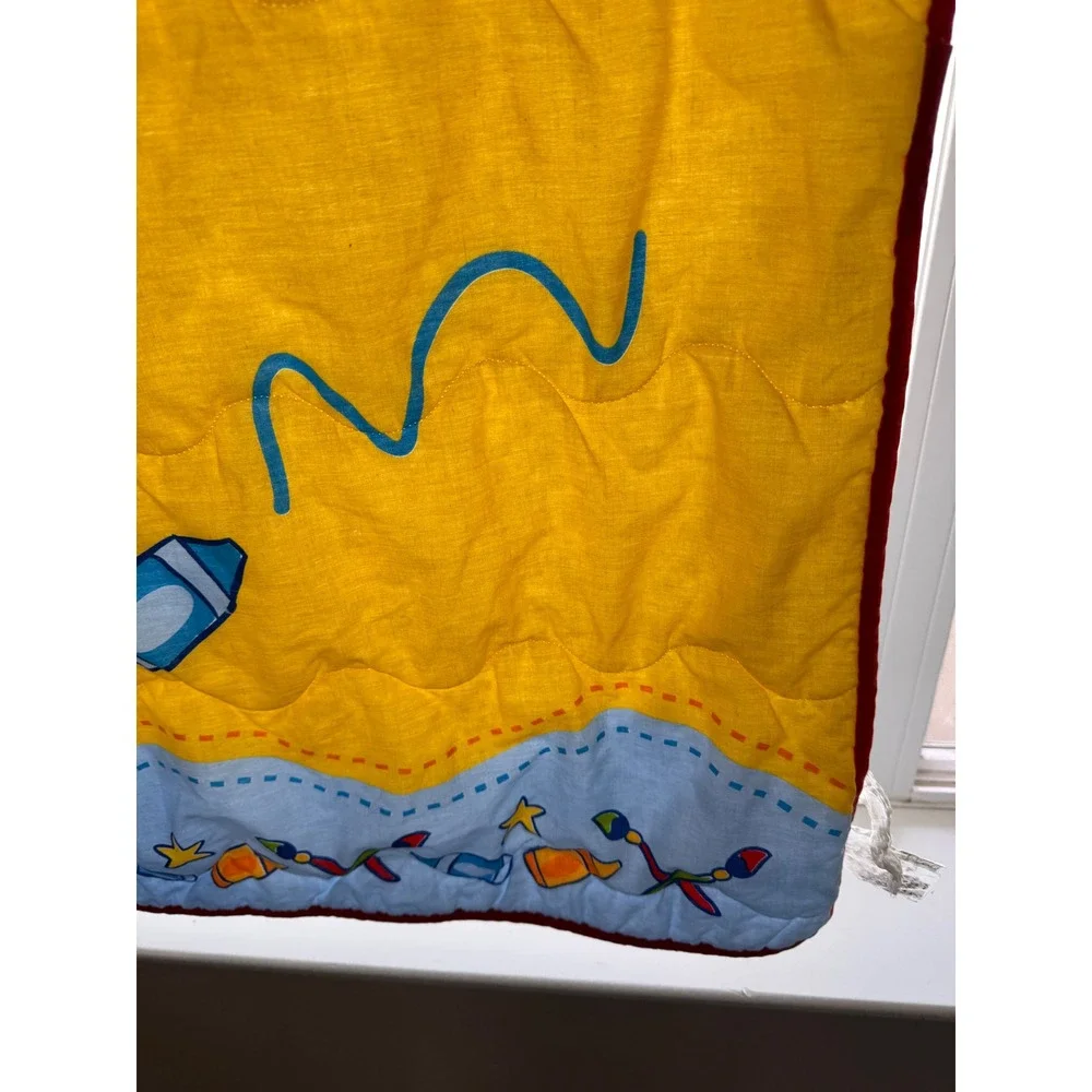 Y2K Sesame Street Elmo Comforter Toddler Size Yellow Quilt Crayon Primary Colors